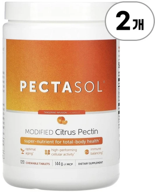 에코뉴제닉스 펙타솔 변성 시트러스 펙틴 귤맛 Econugenics PectaSol® Modified Citrus Pectin Tangerine 120정, 2개 - 쿠팡