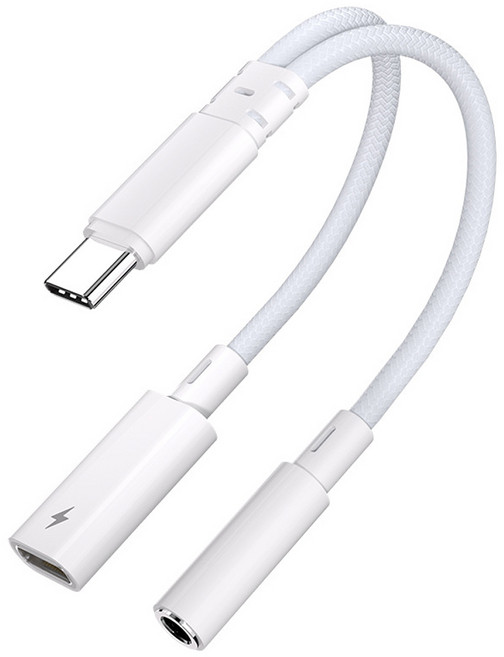 Type-C 轉 3.5mm 耳機充電轉接頭 PD 100W 快充 Hi-Fi 音質 通話耳機轉接線, 白色, 1個, CX1126