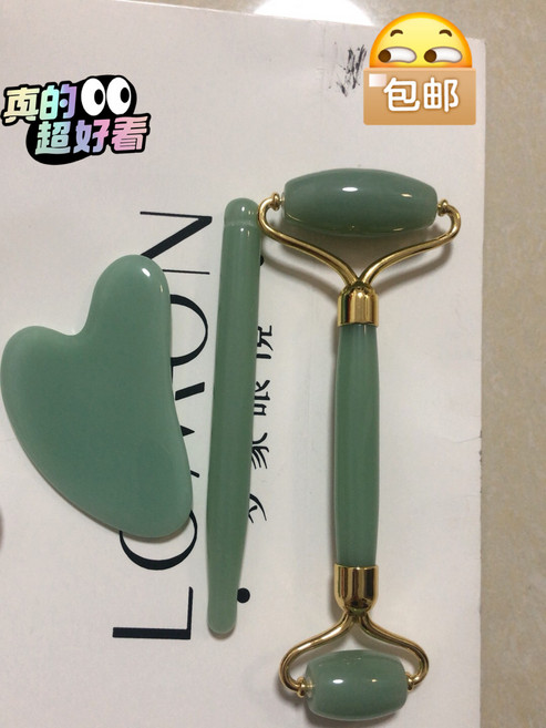 玉石按摩滾輪 美容瘦臉工具 綠玉 按摩放鬆滾輪, 1個, 如圖所示