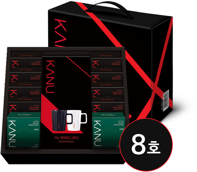 카누 선물세트 8호, 미니마일드 10T 4개 + 미니다크 10T 2개 + 미니라이트 10T 2개 + 미니 디카페인 10T 2개 + 엣지 머그 2개, 1세트