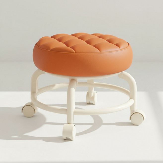 웨일릿 앉은뱅이 바퀴의자 작업용 퀼팅쿠션 회전 소프트형, 오렌지