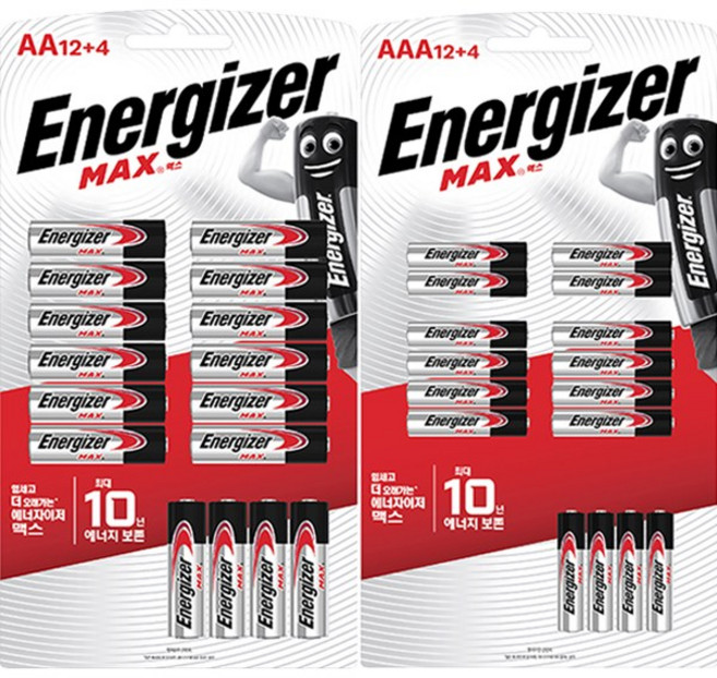 에너자이저 맥스 AA(12+4)+AAA(12+4)건전지 (총32입), 32개입, 1세트