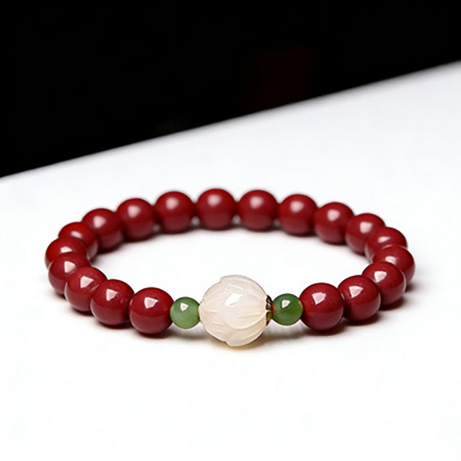 이레오몰 경면주사 옥 연꽃 팔찌 재물운을 부르는 L-0064