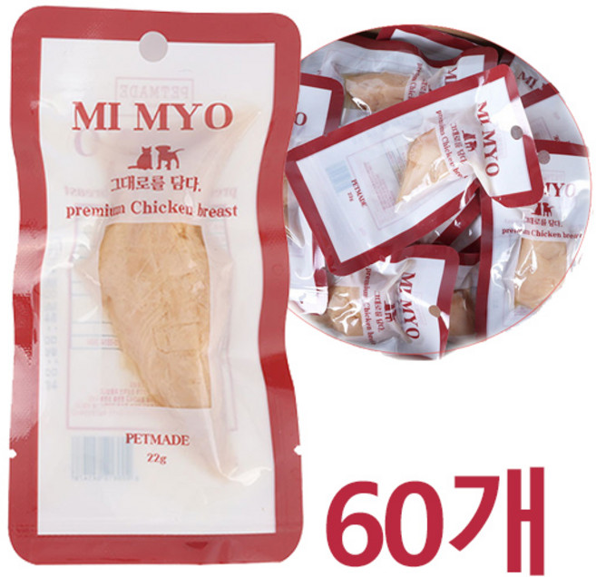 미묘 닭가슴살 22g x60개 강아지 고양이간식 /유통기한 행사상품