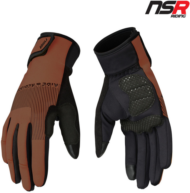 NSR 클럽 스트라이프 소프트쉘 긴 장갑 겨울 로드 자전거 방한 장갑, 레드