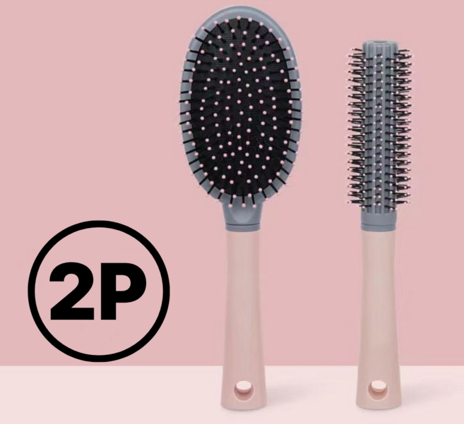 1+1 여성 볼륨 헤어 브러쉬 엉킴방지 드라이빗 패들 + 롤 2종 모두, 1개, 핑크