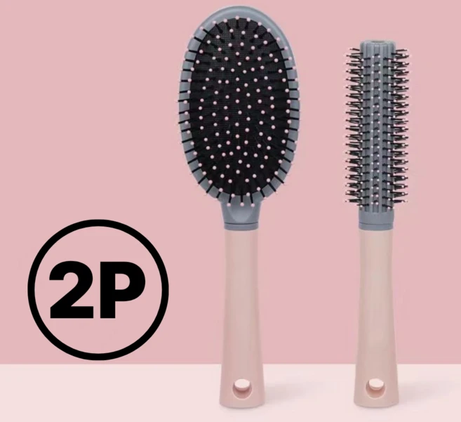 1+1 여성 볼륨 헤어 브러쉬 엉킴방지 드라이빗 패들 + 롤 2종 모두, 1개, 핑크 - 쿠팡