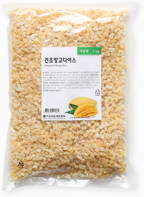 이든 망고다이스 1kg 열대과일 건과일 망고분태 빙수 까페 베이킹 간식 주전부리, 1개