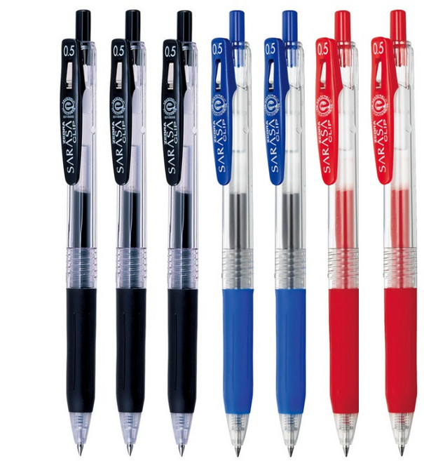 사라사 클립 볼펜 0.5mm, 7개 혼합 (흑3청2적2), 1세트