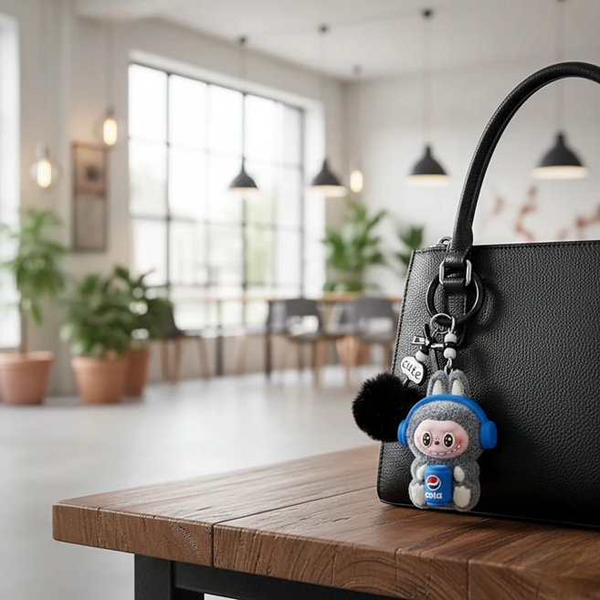 라부부 미니 인형 키링 차량용 키홀더 열쇠고리 가방 파우치 꾸미기, 1개, 검정