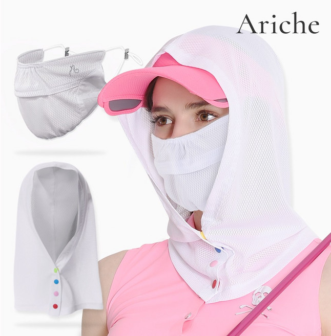 빅토리아 통풍메쉬 후드 뒷목가리게+쿨 마스크 블랙 FREE, 화이트, 1개