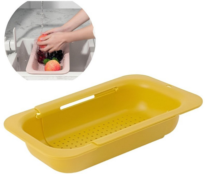 굿디아 과일 세척 길이 조절 미니 식기 건조대, 1개, 노랑, 1단