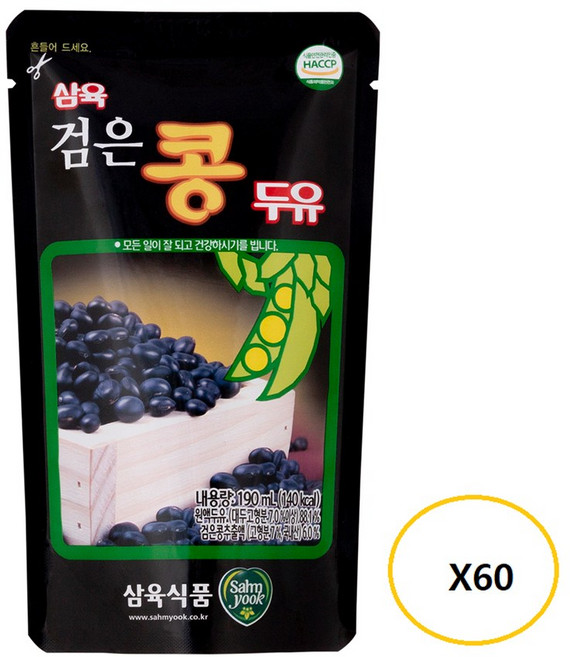 삼육두유 검은콩 두유 파우치, 190ml, 60개