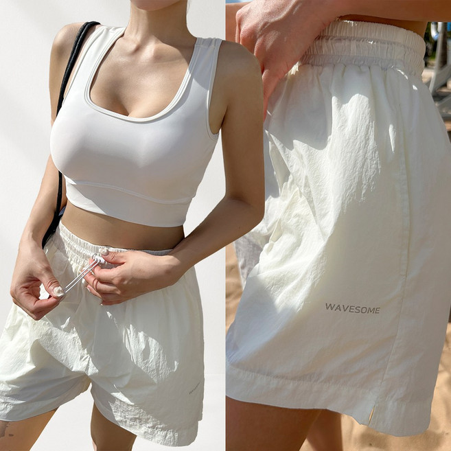 비키비키 마티니 여성 비치팬츠 하의 레깅스 내장형 보드숏 빅사이즈 스트링 비치웨어 수영복, 백아이보리