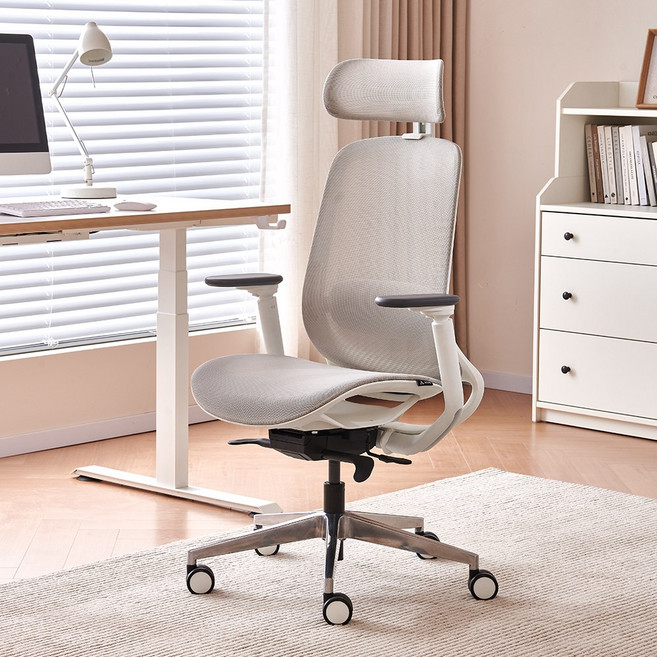 아우스 DS04 프리미엄 풀메쉬 리클라이너 사무실 학생 컴퓨터의자 게이밍 책상 의자, 화이트