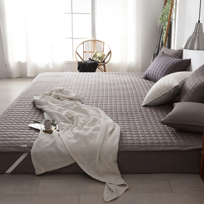 아이닉스 고정밴딩 순면 누빔 패밀리 침대패드, 다크브라운