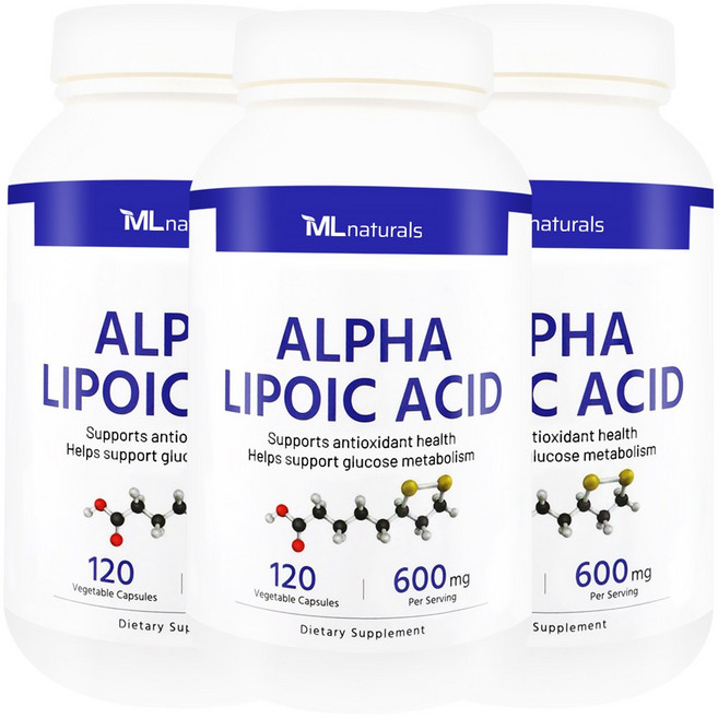 [미국번개배송] 마이라이프 내추럴스 알파리포산 600 mg, 3개, 120정