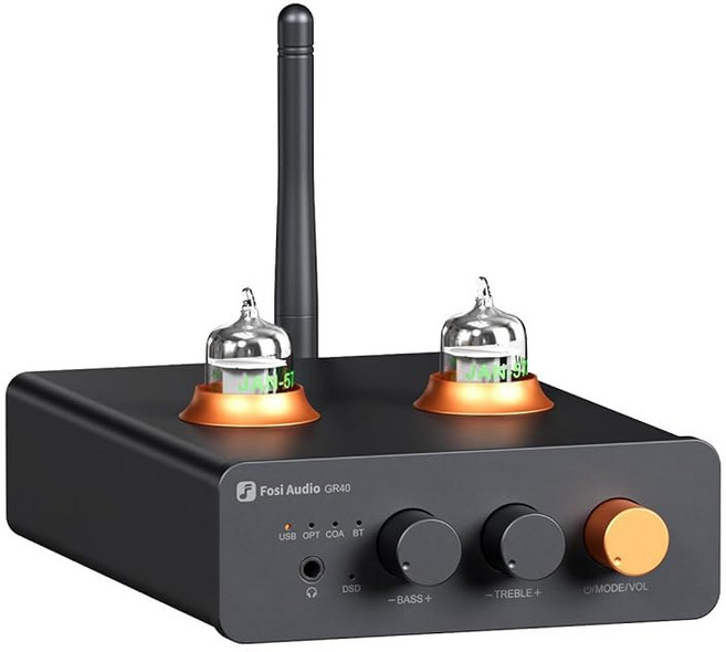 Fosi Audio GR40 진공관 프리앰프 DAC포함 스테레오 헤드폰 앰프 3.5mm 홈 오디오 액티브 스피커/헤드폰용 디지털에서 아날로그로의 오디오 컨버터 프리앰프, 상세페이지 참조