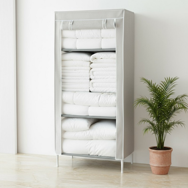 이안리빙 린넨패브릭 커버형 조립식 비키니옷장 드레스룸 원룸행거 이불장, 그레이