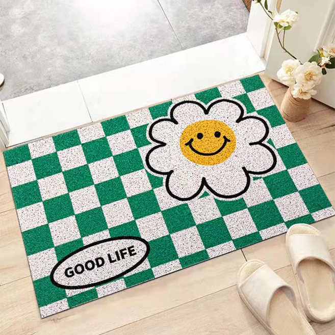 더자카 체크 PVC 미끄럼 방지 코일 매트, 체크스마일 그린, 1개