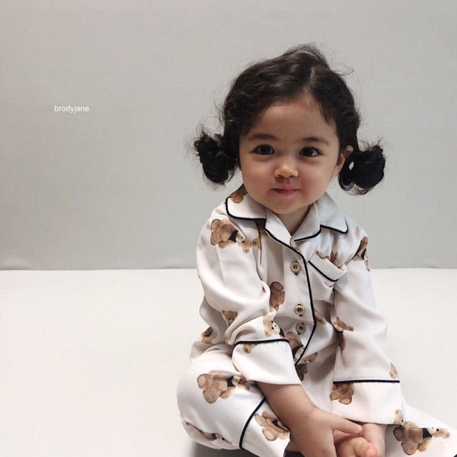 XS - JL 유아 아동 주니어 고급 잠옷 - 테디베어 파자마 상하 세트