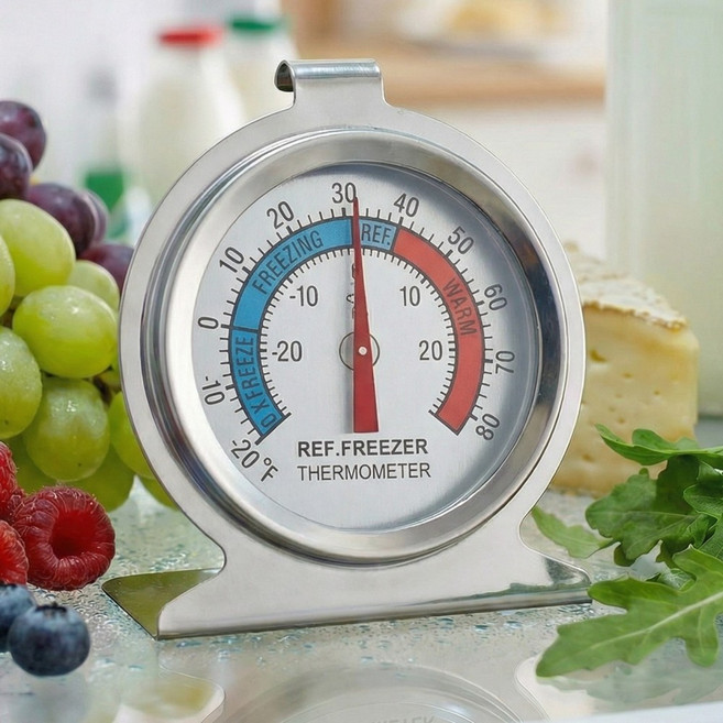 지구원 냉장고 냉동고 내부 아날로그 온도계, 1개, 실버