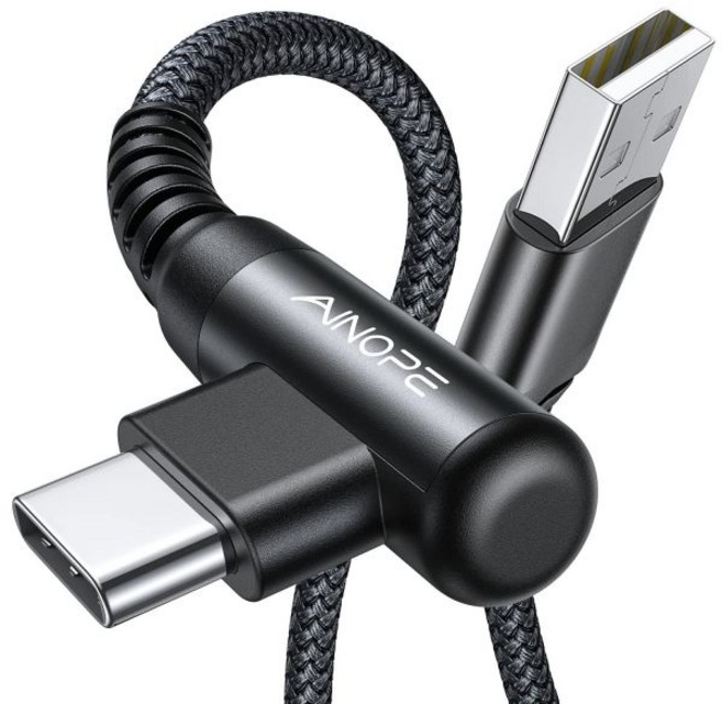 아이노페 USB-USB C 케이블 2팩 6.6피트 3.1A 타입 C 충전기 고속 충전 아이폰 17 카플레이 케이블용 직각 USB C 케이블 갤럭시 S10 S10 S9 노트 10, AINOPE 6.6FT+6.6FT, 2, 2