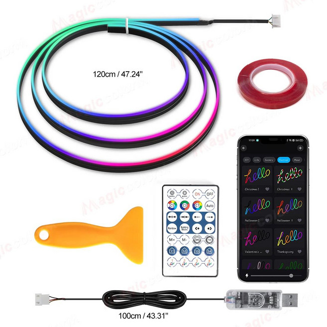 Vgettiing 자동차 주변 조명 USB LED 심포니 RGB 분위기 램프 아크릴 앱 제어 테슬라 모델 3 Y S X용 원격, 02 120cm   47.24in, 1개