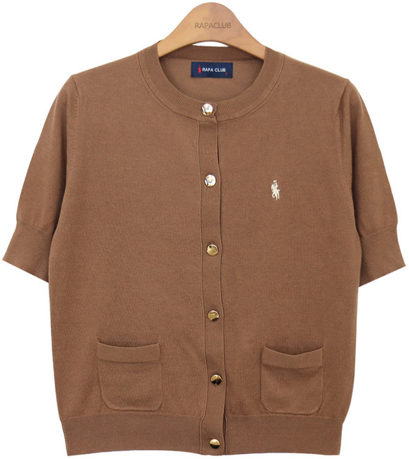 라파클럽 여성 라운드 반팔 숏 가디건 니트 스웨터