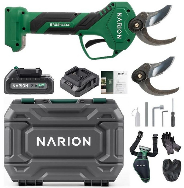 나리온 전동 충전 전지 가위 40mm 배터리 1개 풀세트 21V 무선 브러시리스 리튬 충전식 나무 가지치기 NR21V-ES40 조경 원예 전지가위집 원예용 정전가위 작업용 충전용, 1세트