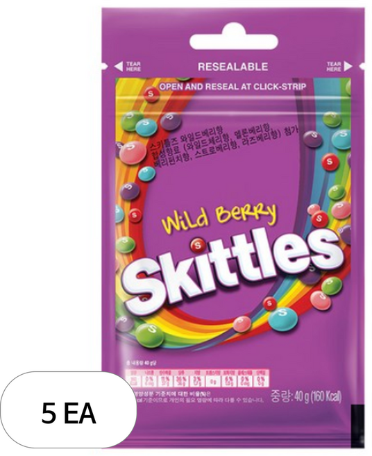 스키틀즈 와일드베리향, 40g, 5개