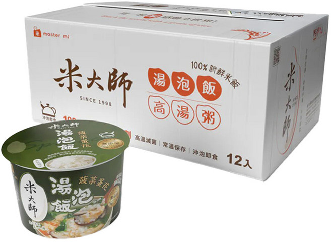 米大師 湯泡飯 常溫米飯 沖泡粥 方便速食, 1個, 菠菜蛋花12碗