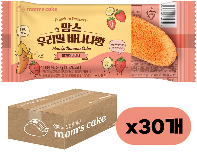 맘스케이크 바나나빵 딸기와 바나나, 30g, 30개