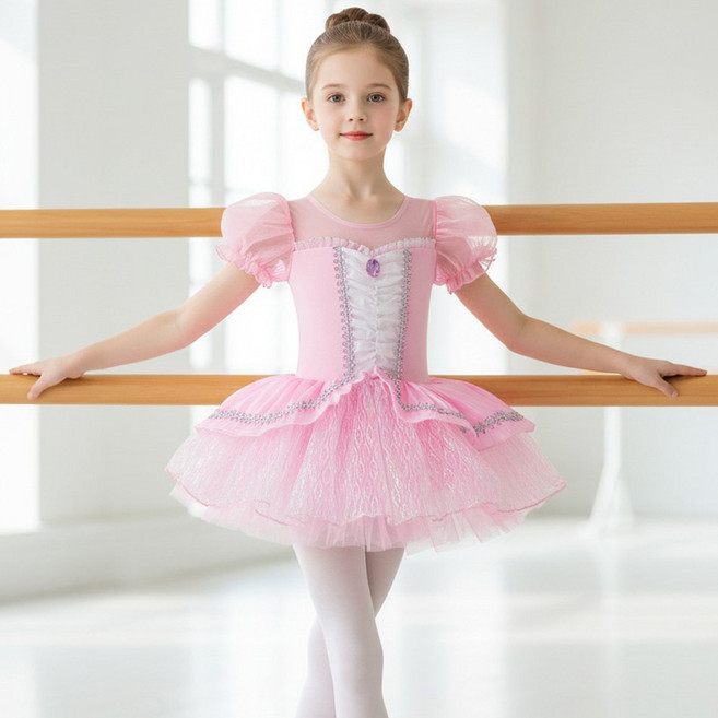 달콩슈 여아용 오로라 공주 튜튜 프릴 반팔 발레복 DBC06