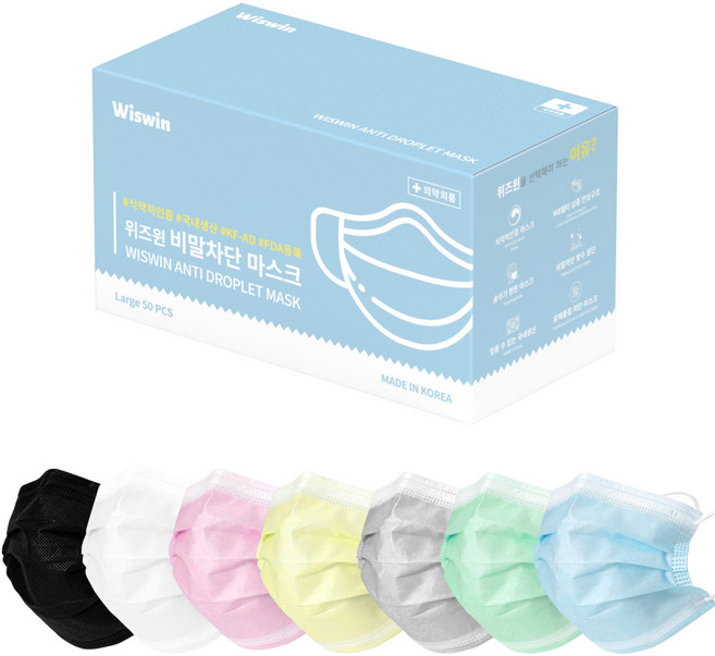 위즈윈비말차단마스크(KF-AD), 50매입, 1개, 흰색