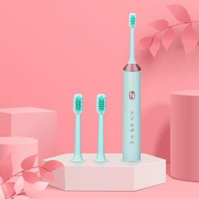 어른과 전동 칫솔 전동 칫솔 2 개의 브러시 헤드 5 가지 모드 60 일 동안 빠른 충전 타이머 내장, 1개, 2.파란