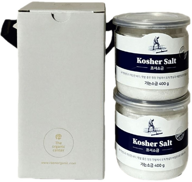 라온오가닉 청정 대서양 5년 숙성 천일염 코셔소금 가는소금 토판염, 400g, 2개