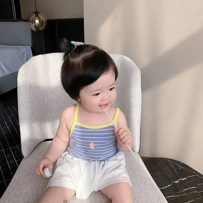 韓版兒童夏季背心 女寶印花小背心