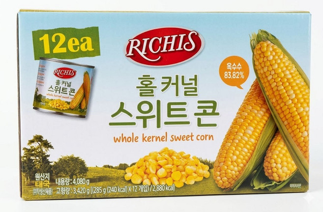 코스트코 리치스 옥수수 홀커널 스위트콘 캔 입 통조림 옥수수통조림, 12개, 340g