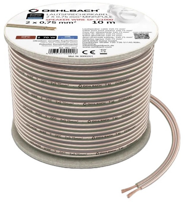[Oehlbach] 오엘바흐 SPEAKER WIRE SP-7 스피커 케이블 2 x 0.75mm 투명 10M 1롤, D1C201