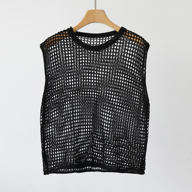 제니트 여성 시원한 여름 메쉬 레이어드 커버업 라운드넥 니트 나시 조끼 베스트