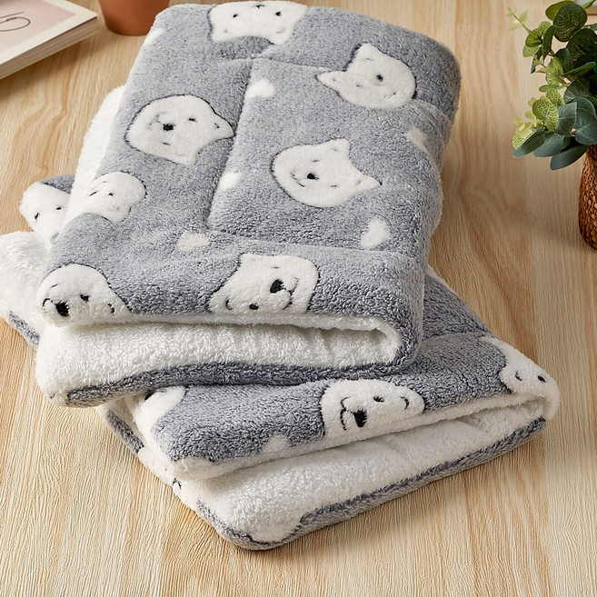 펫포에버 강아지 극세사 소프트 방석 강아지 켄넬 방석 애견 극세사 담요, 아기곰 그레이, 1개