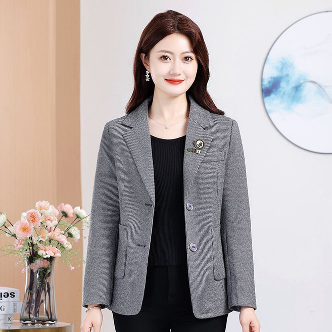 Neirny 중년여성 빅사이즈 정장 자켓 봄가을 빈티지 블레이저 코트 엄마룩 간절기 패션 데일리 루즈핏 블레이저 코트 상의