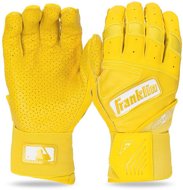 Franklin Sports MLB 배팅 장갑 - 인피니트 파워스트랩 야구 + 소프트볼 배팅 장갑 - 내구성 있는 풀 랩 케이지 연습 장비 - 롱 커프 손목 + 튼튼한 가죽 -, 옐로우