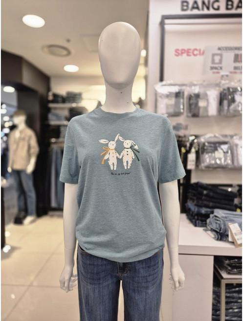 뱅뱅 여름 반값 여성 레빗 프린트 라운드 반팔 티셔츠 NTL533