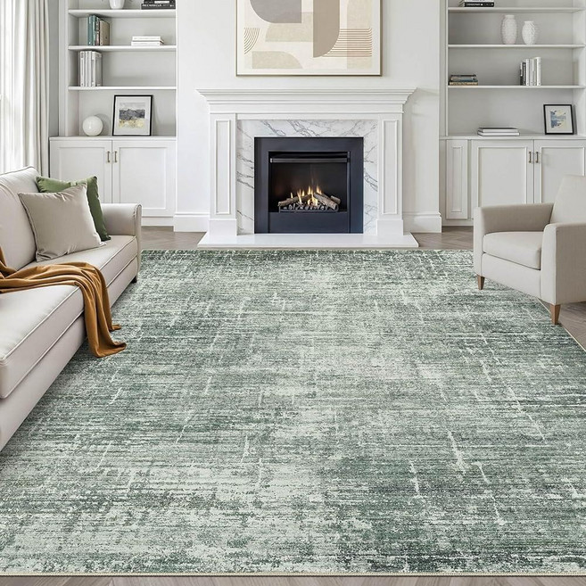 6x9 Area Rugs Living Room: Washable Large Neutral Rug Abstract Soft Modern Stain Resistant Indoor, Wild Dark Green