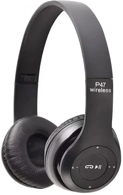 P47 무선 블루투스 헤드폰 (마이크 포함) 접이식 헤드셋베이스 HiFi 사운드 음악 스마트 TV 게임용 스테레, 05 Black