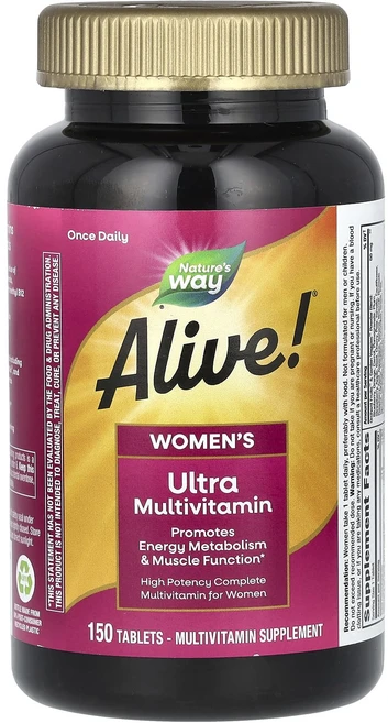 단백질 비타민 철분 마그내슘 칼슘 Nature's Way Alive! 여성용 울트라 종합비타민 150정 고루고루섭취해주세요, 1개 - 쿠팡