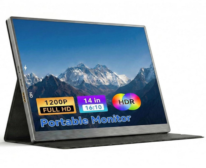 ZefcS 14인치 휴대용 모니터 1920x1200 IPS 16:10 노트북 스크린 익스텐더 HDR FreeSync USB-C HDMI 외부 여행 모니터 스마트 커버 및 듀, ZefcS 14인치 휴대용 모니터 1920x1200 I