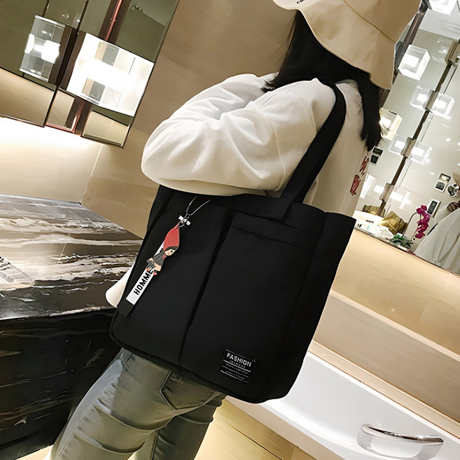 빅숄더 빅포켓 캔버스 에코백 여성용 지퍼형 수납주머니 포함 4칸